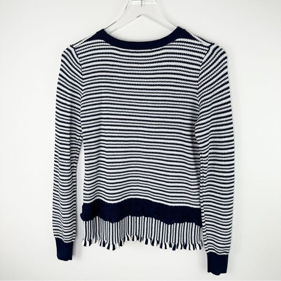 GRACE ELEMENTS Cashmere Blend Double Peplum Navy/Cream Stripe Sweater S - Picture 3 of 12